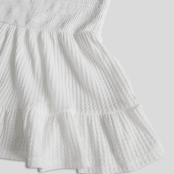 Paper Crane Small White Smocked Tie Strap Peplum Sleeveless Waffle Top - Picture 12 of 16